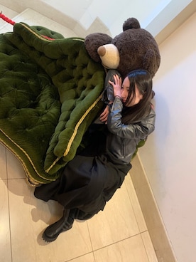 「Yohji Yamamoto（ヨウジヤマモト）のアイテム（ライダースジャケット）」を使った、内田すずめさん（レディース・163cm）の秋コーディネート