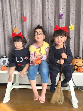 「アイテム（タイツ/ストッキング、ブルー系）」を使った、smileさん（キッズ・90cm）の秋コーディネート