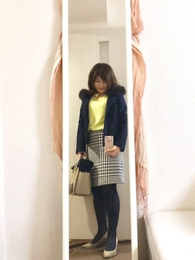 「Aラインスカート」｜「アイテム（ジャケット/アウター）」を使った、ElleRoseさん（レディース・152cm）の冬コーディネート