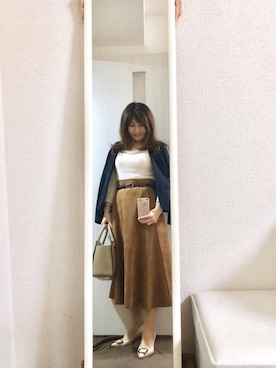 「NOLLEY’S（ノーリーズ）のアイテム（ノーカラージャケット）」を使った、ElleRoseさん（レディース・152cm）の秋コーディネート
