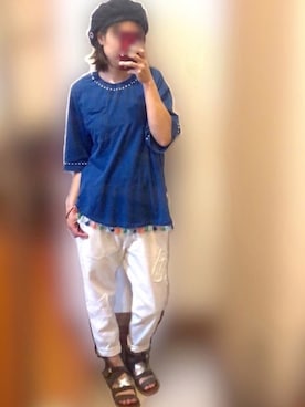 「フリンジ」｜「アイテム（ハンチング/ベレー帽）」を使った、はるはなさん（レディース・160cm）の夏コーディネート