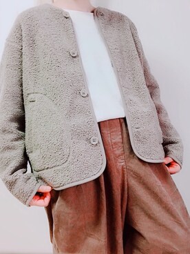「秋のブラウンスタイル」｜「アイテム（ノーカラージャケット）」を使った、miiさん（レディース・154cm）の秋コーディネート