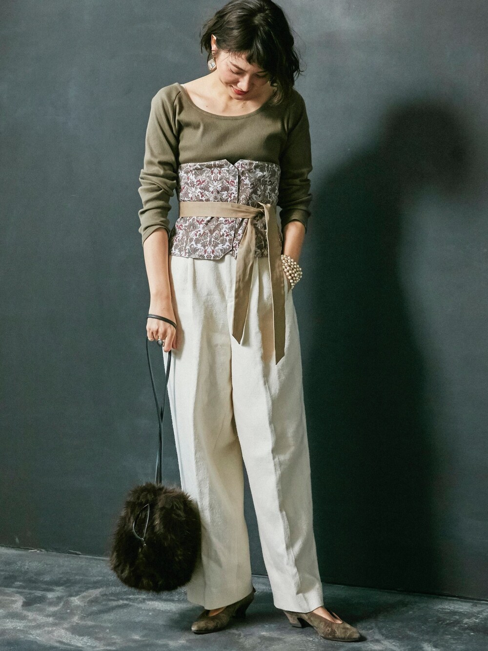 「春コーデ、大人カジュアル、ootd、コルセット」｜「MEDE19FのMEDE19F  リバーシブルコルセットベルト/サッシュべルト（ベルト、ベージュ系）」を使った、MEDE19Fさん（レディース・164cm）の春コーディネートの1枚目の写真