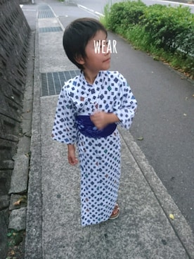 「うしろ❤のアイテム（浴衣、ホワイト系）」を使った、OU.さん（キッズ・130cm）の夏コーディネート