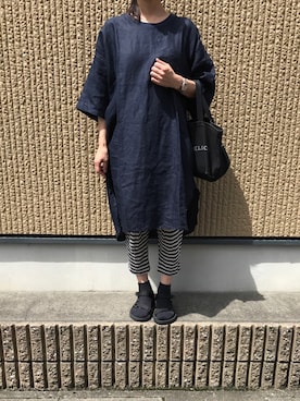 「OMNIGOD（オムニゴッド）のアイテム（チュニック）」を使った、にっこさん（レディース・158cm）の夏コーディネート