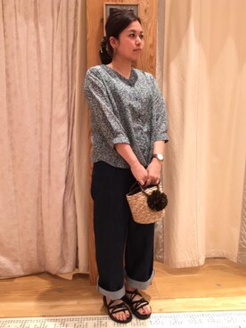 「coen（コーエン）のシーグラスミニかごバッグ（バスケット）（かごバッグ）」を使った、iku_miさん（レディース・158cm）の夏コーディネート