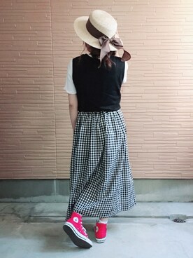 「MODE ROBE（モードローブ）のアイテム（帽子）」を使った、♡kkk♡さん（レディース・150cm）の夏コーディネート