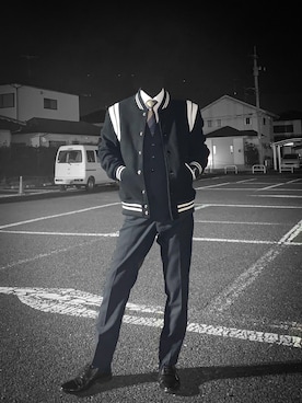 「SAINT LAURENT PARIS（サンローランパリ）のアイテム（スタジャン）」を使った、ひろしさん（メンズ・166cm）の冬コーディネート