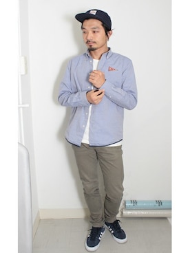「ダンガリーシャツ」｜「アイテム（キャップ）」を使った、Yusukeさん（メンズ・170cm）の春コーディネート