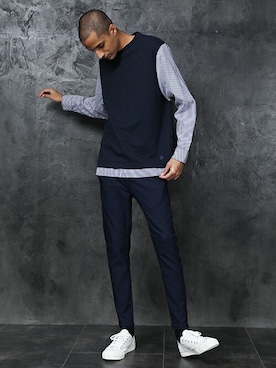 「LANVIN en Bleu(ランバンオンブルー)のアイテム(チノパンツ)」を使った、LANVIN en Bleu 本社さん(メンズ・180cm)の秋コーディネート