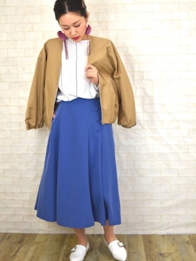 「ノーカラージャケット」｜「アイテム（アクセサリー）」を使った、tsurumayu☆さん（レディース・153cm）の冬コーディネート