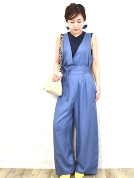 「ブルー」｜「アイテム（オールインワン・サロペット）」を使った、tsurumayu☆さん（レディース・153cm）の春コーディネート
