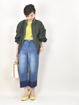 「ベルイエロー」｜「アイテム（MA-1）」を使った、tsurumayu☆さん（レディース・153cm）の春コーディネート