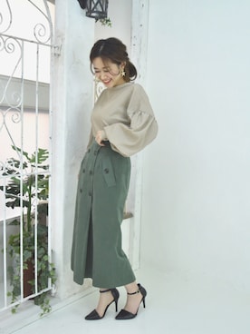 「トレンチスカート」｜「アイテム（アクセサリー）」を使った、tsurumayu☆さん（レディース・153cm）の冬コーディネート