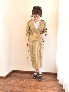 「アイテム（ミリタリージャケット）」を使った、tsurumayu☆さん（レディース・153cm）の春コーディネート
