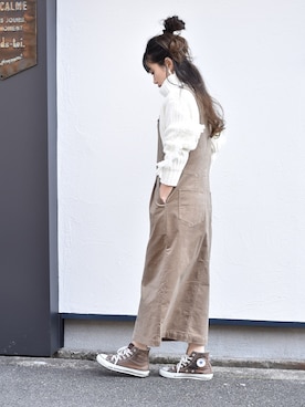 「converse」｜「アイテム（サロペット/オーバーオール）」を使った、tsurumayu☆さん（レディース・153cm）の冬コーディネート