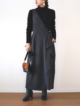 「アイテム（ジャンパースカート）」を使った、tsurumayu☆さん（レディース・153cm）の秋コーディネート