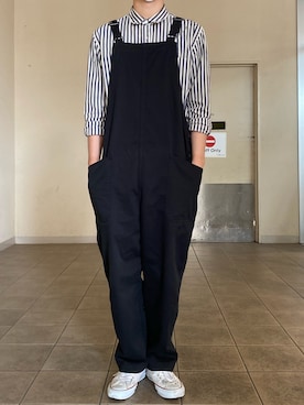 「Johnbull（ジョンブル）のアイテム（サロペット/オーバーオール）」を使った、田邊敬一朗さん（メンズ・177cm）の夏コーディネート