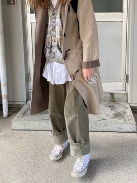 「ニコアンド」｜「アイテム（ダッフルコート）」を使った、かーやんさん（レディース・167cm）の春コーディネート