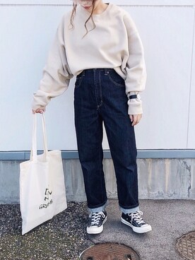 「JOURNAL STANDARD（ジャーナルスタンダード）のワイドスウェットプルオーバー◆（スウェット、ベージュ系）」を使った、ayanaさん（レディース・153cm）の秋コーディネート