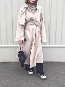 「アイテム（ステンカラーコート、ホワイト系）」を使った、ayanaさん（レディース・153cm）の春コーディネート