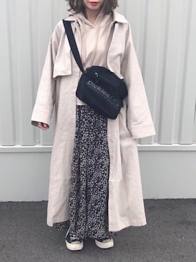 「アイテム（ステンカラーコート、ホワイト系）」を使った、ayanaさん（レディース・153cm）の春コーディネート