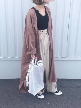 「UNE MANSION（ユヌマンション）のアイテム（シャツワンピース）」を使った、ayanaさん（レディース・153cm）の春コーディネート
