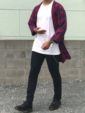 「GU（ジーユー）の（GU）スキニーフィットジーンズ（MEN ⁄ ジーンズ）」を使った、くろむ:crさん（メンズ・180cm）の夏コーディネート