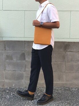 「GU（ジーユー）の（GU）コットンリネンスリムフィットトラウザー（MEN ⁄ チノ・イージーパンツ・デザインパンツ）」を使った、くろむ:crさん（メンズ・180cm）の夏コーディネート