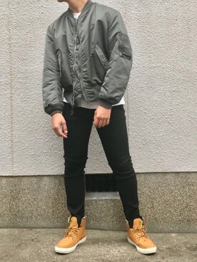 「GU（ジーユー）の（GU）スキニーフィットジーンズ（MEN ⁄ ジーンズ）」を使った、くろむ:crさん（メンズ・180cm）の秋コーディネート