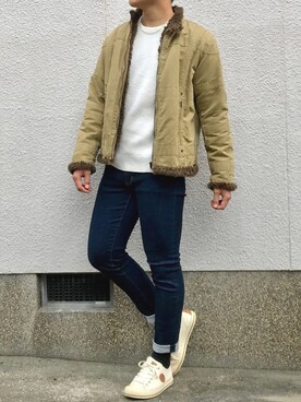 「AIGLE（エーグル）のアイテム（スニーカー）」を使った、くろむ:crさん（メンズ・180cm）の冬コーディネート