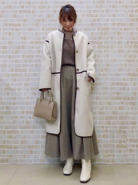 「パイピングコート」｜「アイテム（ジャケット/アウター）」を使った、tomoさん（レディース・160cm）の冬コーディネート