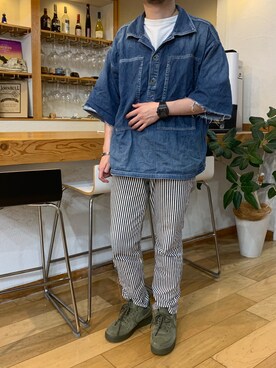 「Johnbull Private labo（ジョンブルプライベートラボ）のアイテム（その他トップス）」を使った、shuさん（メンズ・165cm）の春コーディネート
