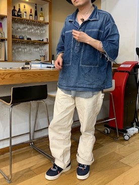 「Johnbull Private labo（ジョンブルプライベートラボ）のアイテム（その他トップス）」を使った、shuさん（メンズ・165cm）の夏コーディネート