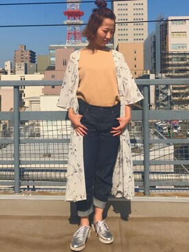 「UNIQLO（ユニクロ）のWOMEN スリムボーイフレンドフィットアンクルジーンズ（デニムパンツ、ブルー系）」を使った、haruka💗さん（レディース・153cm）の夏コーディネート