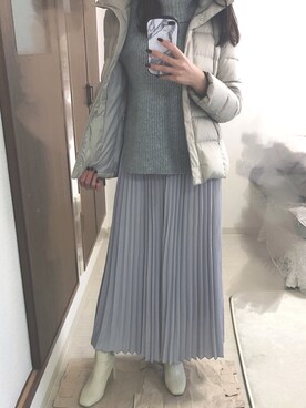 「マキシスカート」｜「アイテム（ダウンジャケット/コート）」を使った、Harさん（レディース・163cm）の冬コーディネート
