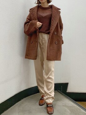 「サテンパンツ」｜「アイテム（その他アウター）」を使った、mikiさん（レディース・153cm）の秋コーディネート