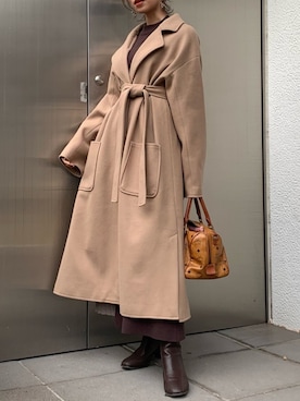 「dazzlin（ダズリン）のアイテム（チェスターコート）」を使った、mikiさん（レディース・153cm）の冬コーディネート