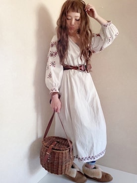 「ヴィンテージワンピース」｜「アイテム（ブーツ）」を使った、ぺさん（レディース・153cm）の春コーディネート