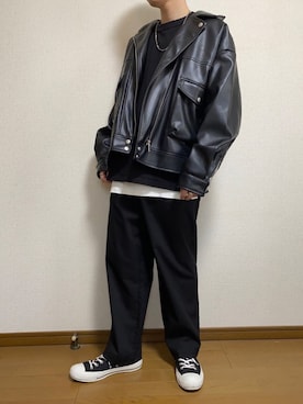 「MASONPRINCE（メイソンプリンス）のアイテム（ライダースジャケット）」を使った、ひろさん（メンズ・166cm）の春コーディネート