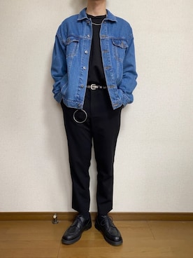 「パイソン柄」｜「アイテム（デニムジャケット）」を使った、ひろさん（メンズ・166cm）の春コーディネート