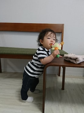 「ボーダー×デニム」｜「アイテム（その他）」を使った、いっちゃんさん（キッズ・70cm）の夏コーディネート