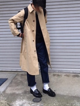「HARUTA」｜「アイテム（ステンカラーコート）」を使った、Rさん（メンズ・173cm）の冬コーディネート