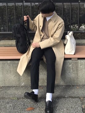 「HARUTA」｜「アイテム（ステンカラーコート）」を使った、Rさん（メンズ・173cm）の春コーディネート