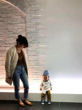 「AMERICAN HOLIC（アメリカンホリック）のハート衿RIB プルオーバー（ニット/セーター、イエロー系）」を使った、ともみさん（レディース・159cm）の冬コーディネート