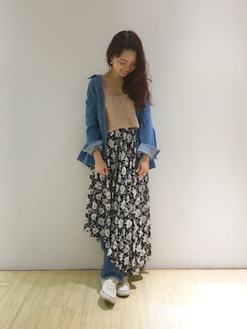 「アイテム（キャミソール、ベージュ系）」を使った、MihoUesugiさん（レディース・154cm）の春コーディネート