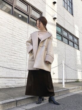「Kastane（カスタネ）のアイテム（ムートンコート）」を使った、MihoUesugiさん（レディース・154cm）の冬コーディネート