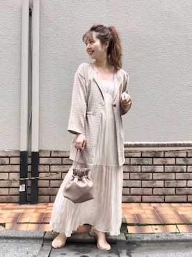 「Kastane（カスタネ）のアイテム（ノーカラージャケット）」を使った、MihoUesugiさん（レディース・154cm）の春コーディネート