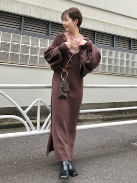 「Kastane（カスタネ）の【SETアイテム】クロップドカーディガン×ワンピースSET（ワンピース）」を使った、MihoUesugiさん（レディース・154cm）の秋コーディネート