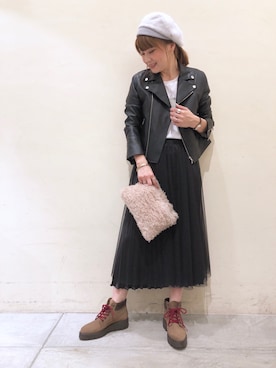 「CIAOPANIC TYPY（チャオパニックティピー）のアイテム（ライダースジャケット）」を使った、Chisato  さん（レディース・157cm）の秋コーディネート